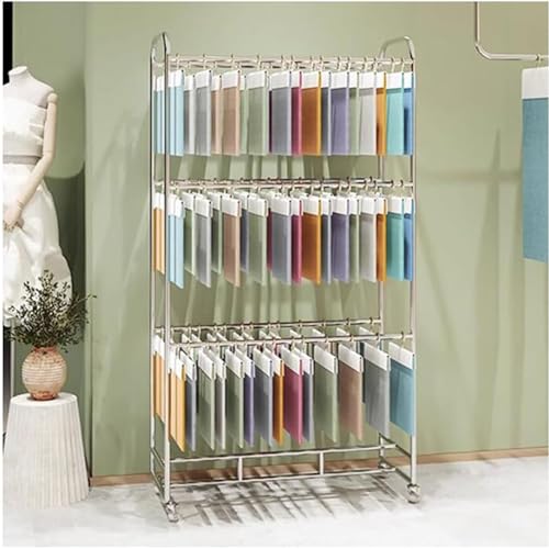SnamicE Expositor de muestras de Tela Comercial, Expositor móvil de Acero Inoxidable Resistente para Cortinas, colchas y Mantas, Estante para exhibición de Textiles en Sal,3-tier-120x40x180cm