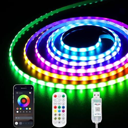 iNextStation RGB Smart IC COB LED Strip Light 2m, 5V Colour Changing USB LED Tape Lights, APP Control Music Sync, Cuttable Bendable for Bedroom TV Backlight Cabinet Mirror DIY Decoration