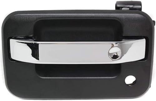 KarParts360 Para Ford F-150 Manija de puerta exterior delantera, bisel negro del lado del conductor con palanca cromada (2004-2014), con agujero