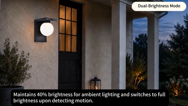 Image of LED Outdoor Wall Lights, Frosted Glass Globe Porch Light, Black Exterior Light Fixture, Motion and Photocell Sensor, 12 Watt 3000K Waterproof, Patio Front Door, Garage, Hardwired, 2 Pack