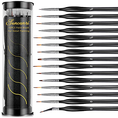 Miniature Acrylic Paint Brush Set, Professional Detail Paint Brush for Acrylic Painting, Art Paint Brush Set for Watercolor, Oil, Acrylic, Models Rock Painting, Face Painting, 15PCS
