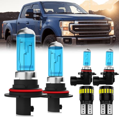 Image of Headlight Bulbs License Plate Lights Fit For Ford F150 2001-2003, 9007 High Low Beam + 9145 Fog Lights Halogen Light Bulb + License Plate Lights, Pack of 6