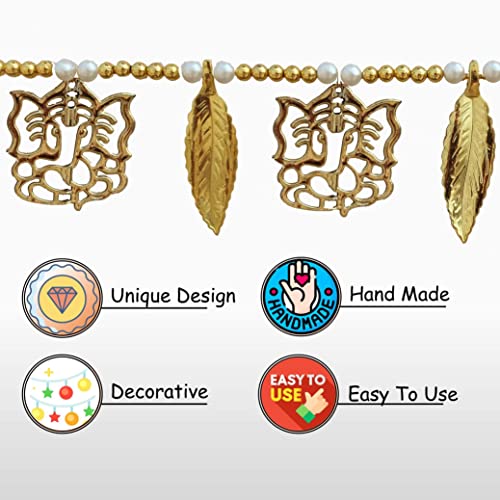 Image of CREYENTES Door Hanging Bandanwar Toran 36 Inch- Home Decor Item For Main Door Handmade Traditional Bandarwal Diwali Decoration Item, Festival,Home Decor, Diwali Festive Decor (Pan), Gold