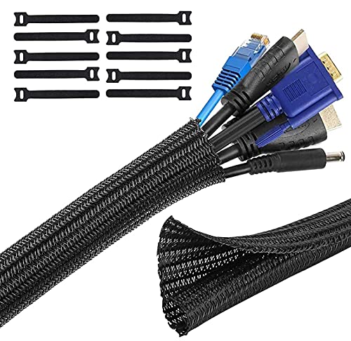 ケーブル収納スリーブ 5M-13mmケーブルスリーブ ケーブルカバー ケーブルタイ10枚付き 絶縁/防塵/耐高温/ペット噛み防止 家庭用/オフィス用/自動車修理/DIY