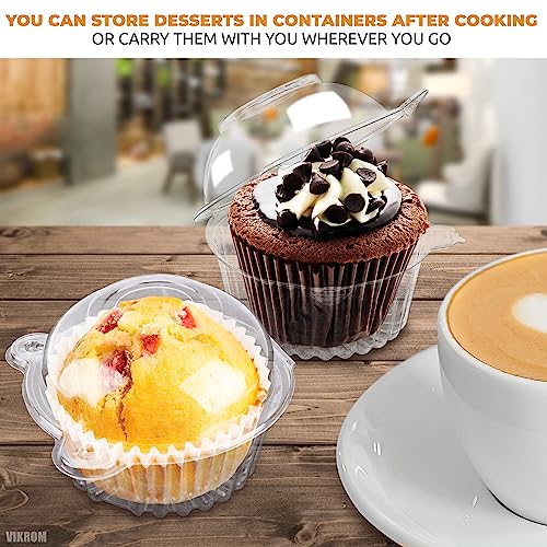 Image of VIKROM 50 Pcs Individual Cupcake Boxes, Clear Holders with Transparent Lids