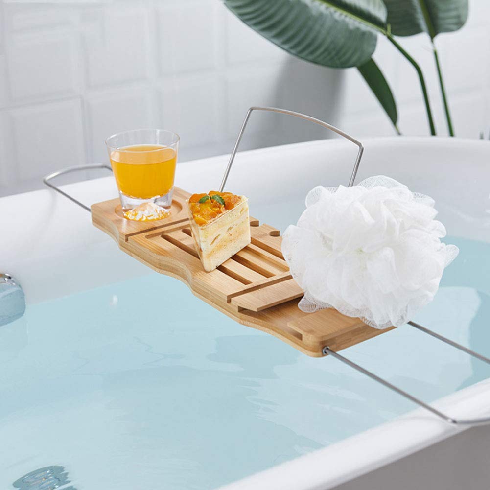 Bandeja de bambú para bañera con agarre antideslizante, con soporte para libros, vino y tableta, estante de lectura para bañera y baño
