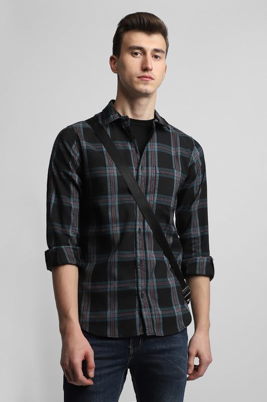 Image of Dennis Lingo Men's Cotton Casual Shirt, Long Sleeve Slim Fit Spread Collar