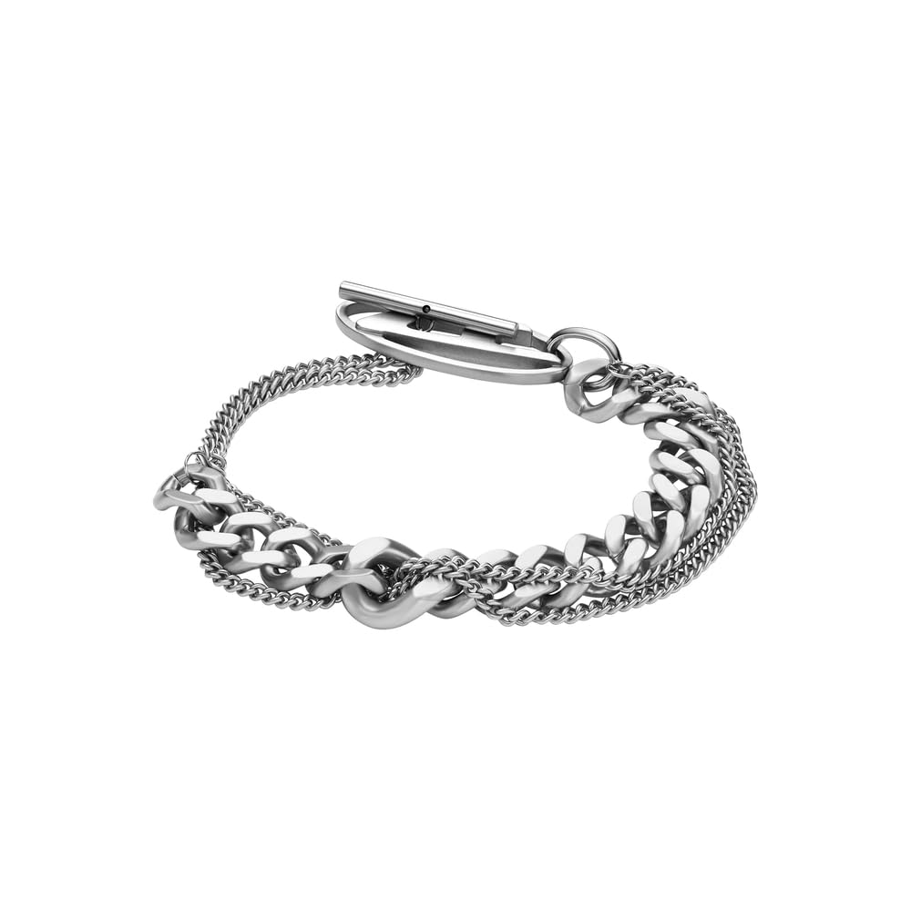 Diesel Reloj Multicolor de Hombre y Pulsera Oval D Logo de Acero Inoxidable Plateado, Set