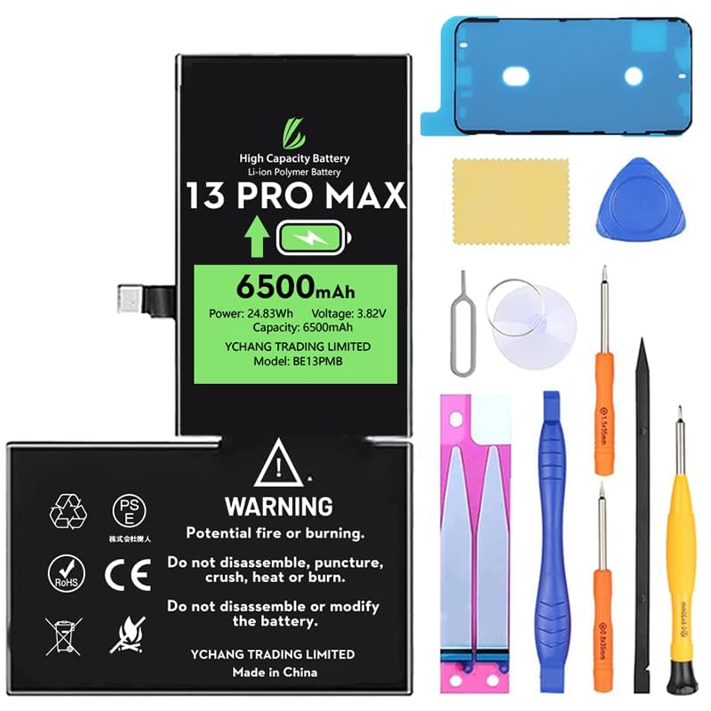 Batterie pour iPhone 13 Pro Max LL TRADER 6500 mAh avec kit complet d'outils de réparation de remplacement