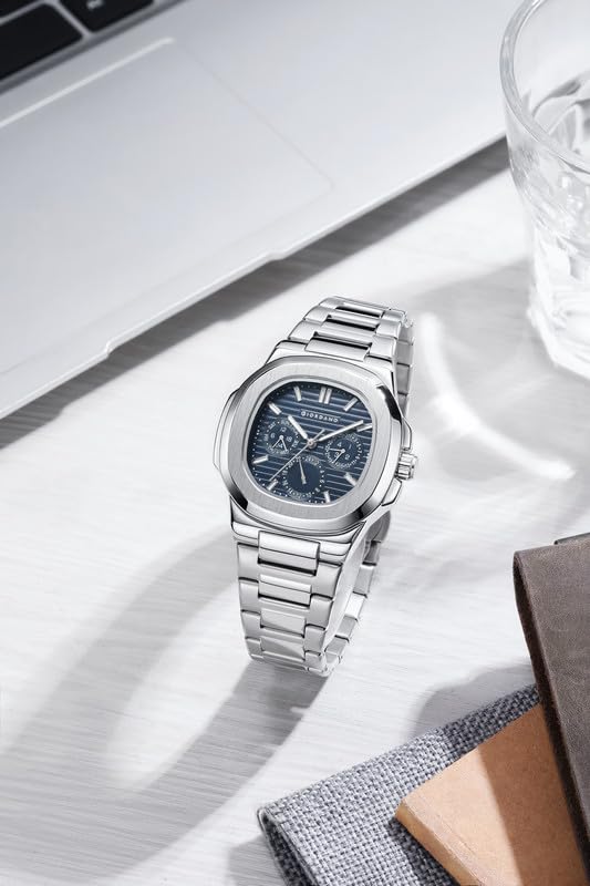Image of GIORDANO Analog Multifunction Watch for Men - Textured Dial with Cushion Case, Luminous Index Markers, Stainless Steel Strap, Day & Date Display