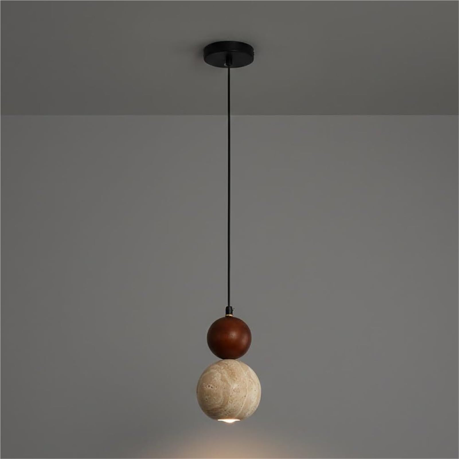 HUAYUSEDF Mid Century Vintage Travertine Cylinder Pendant Lamp Chandelier Hanging Light Ceiling Fixture Retro Natural Stone Mini for Bedroom Bedside Kitchen Island Hallway Cafe
