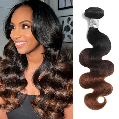 ANMETAN Brown Ombre Body Wave Bundles Human Hair, Thick 12A