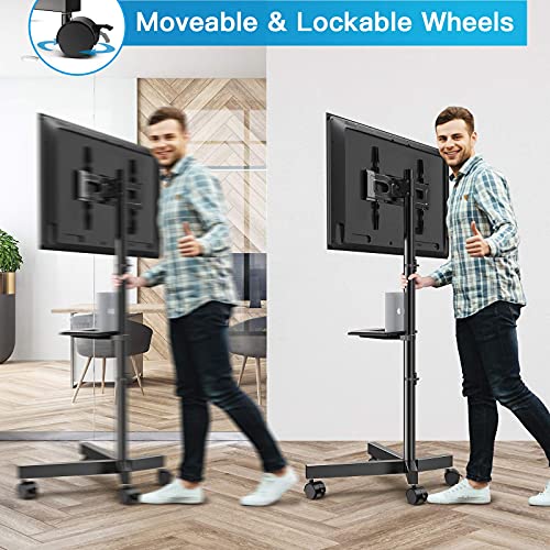 Perlesmith Mobile Tv Stand For 23-60 Inch Lcd Led Flat/Curved Panel Screen Tvs, Tilt Tv Cart Max Vesa 400X400 Portable Tv Stand With Laptop Shelf Rolling Floor Tv Stand Holds Up To 88Lbs (Pstvmc06) #TOP2