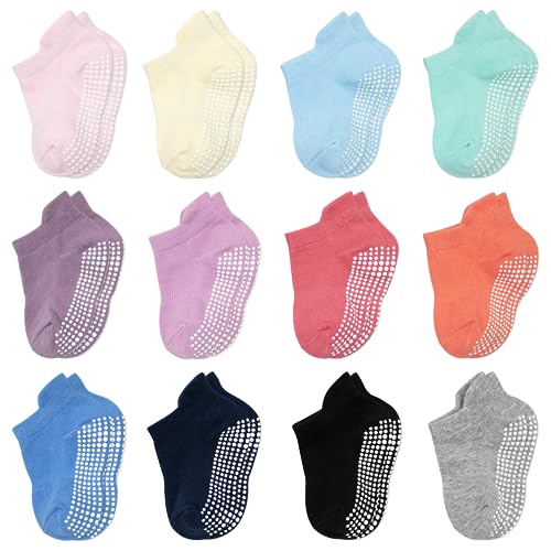 Image of EUFANCE Baby Socks Toddler Socks Non Slip Grip Ankle Socks with Non Skid Soles 12 Pack for 6-12 Months 1-3 Years Baby Socks