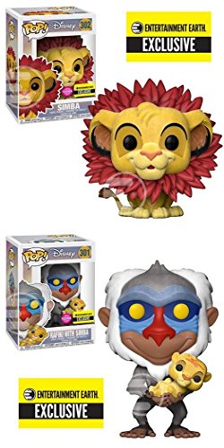 Funko LION KING SIMBA & RAFIKI WITH BABY SIMBA EE EXCLUSIVE FLOCKED 3.75â€ POP FIGURES BUNDLE