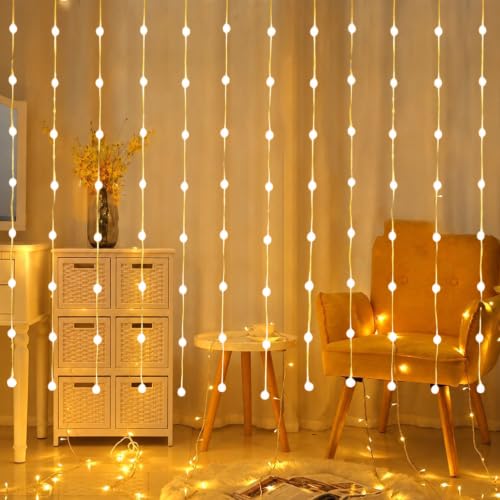 FLYNGO 80 Crystal Ball Diwali Lights for Decoration for Home, Warm White LED Ball Pendants String Curtain Lights with 8 Modes for Festive, Party, Christmas, Diwali Decor - 3x1 Mtr