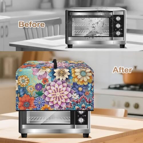 Image of Air Fryer Toaster Oven Dust Cover, Protective Countertop Microwave Oven Cover for Home Indoor Decor, S, 18.25 x 14.5 x 11 Inches, Bohemian Flower