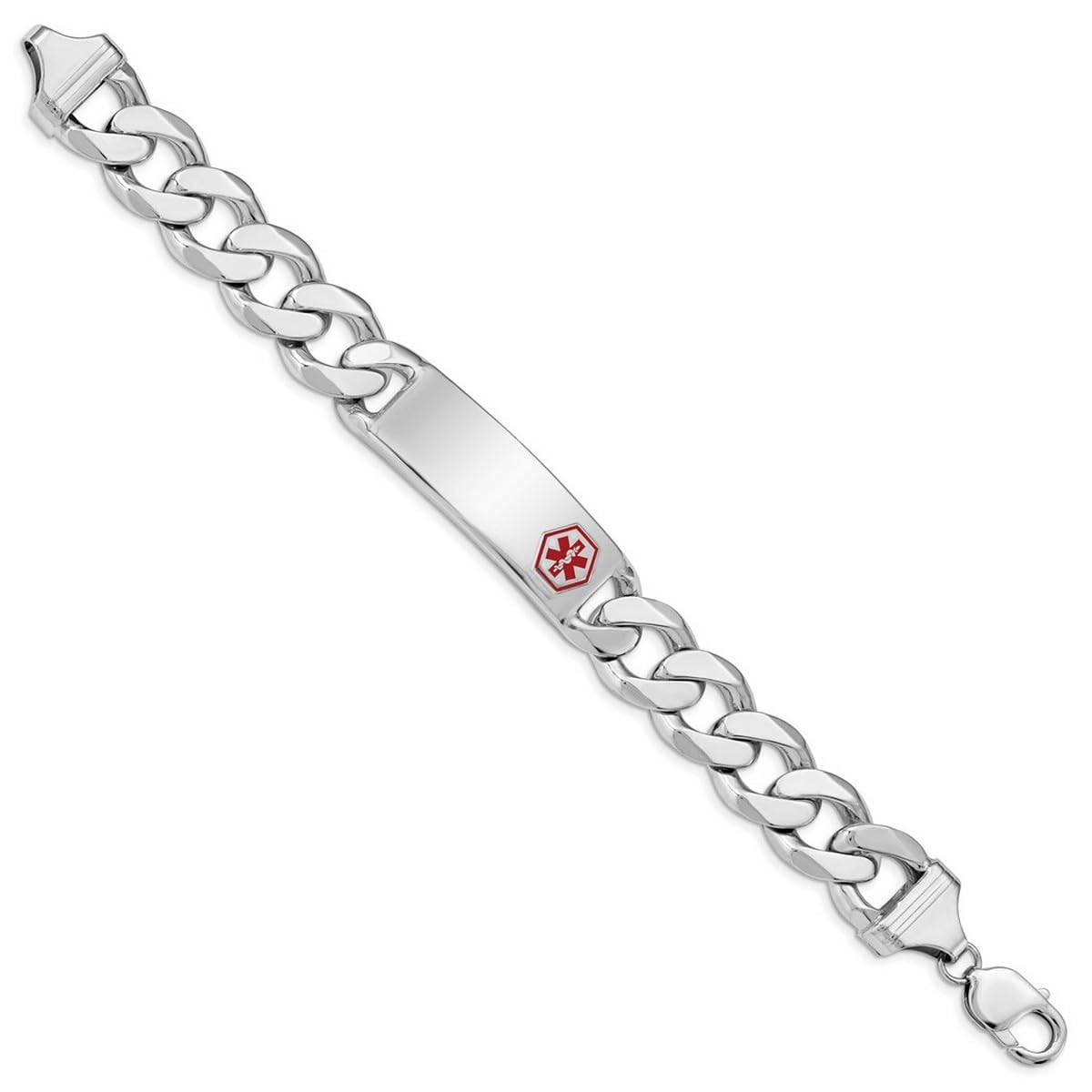 Armband aus 925er-Sterlingsilber, Emaille, poliert, gravierbar, Karabinerverschluss, medizinischer Ausweis, Gliederarmband, Karabinerverschluss, Schmuck für Frauen, 20 cm