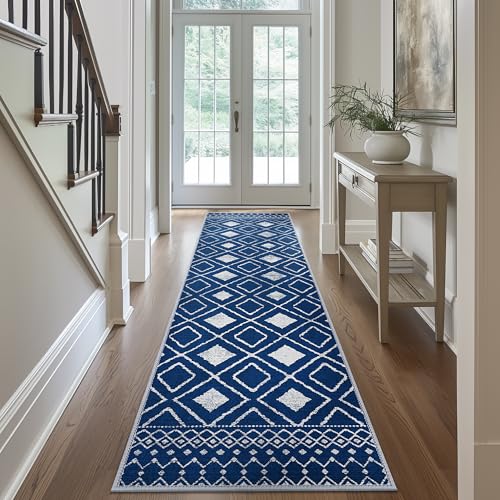 Tapete corredor Bavni 182.88x60.96 cm azul antideslizante