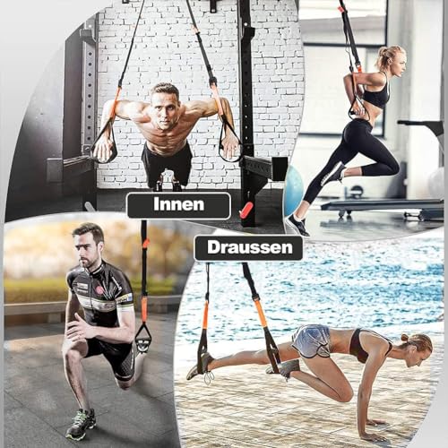 RHINOSPORT Schlingentrainer Sling Trainer Ganzkörpertraining, Schlingentrainer für zuhause, Krafttraining & Home Workout, Bodyweight Resistance Fitness Home Gym Equipment Indoor Outdoor (Gelb)