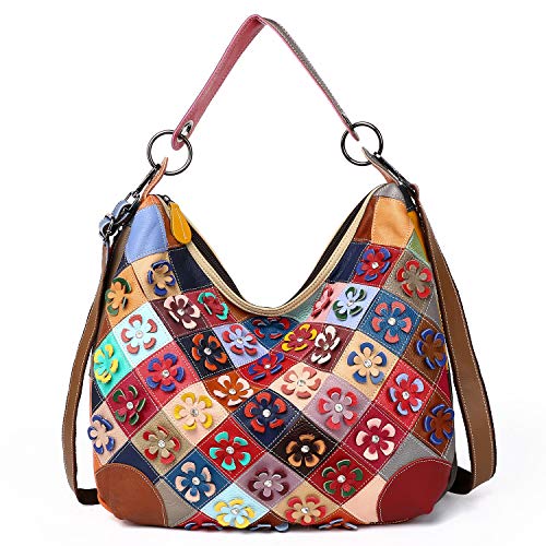 Women’s Genuine Leather Multicolor Floral Shoulder Bag Handbag Colorful Purses