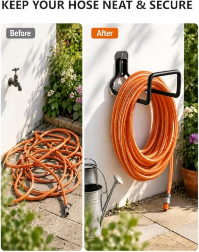 Image of Hose Hanger, Hose Holder Wall Mount Heavy Duty Organizer for Garden Hoses Metal Hook Outdoor Rack for Water Hoses, 3 Pack
