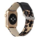 Amedve for Apple Watch Band 42mm/44mm, Cheetah Leopard Print Denim Leather Replacement Band iWatch Wristband Strap for Apple Watch Series 4, Series 3, Series 2, Series 1, Sport & Edition (Leopard)