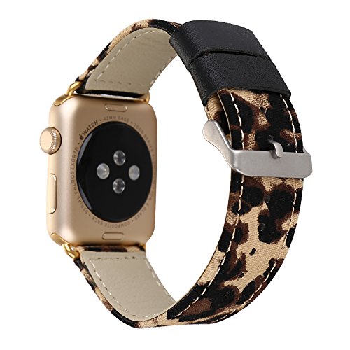 Amedve for Apple Watch Band 42mm/44mm, Cheetah Leopard Print Denim Leather Replacement Band iWatch Wristband Strap for Apple Watch Series 4, Series 3, Series 2, Series 1, Sport & Edition (Leopard)