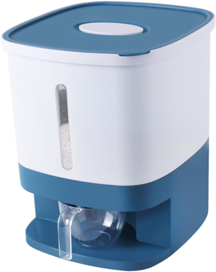 20L Rice Storage Container Lid Sealed Grain Dispenser for Kitchen Plastic Rice Bucket Measuring Cup Included for Home Organization