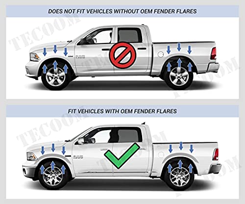 Image of Tecoom Custom Mud Flaps Splash Guards Fit for Ram 1500 2009-2018, 2010-2018 Ram 2500 /3500, with OEM Fender Flares, Front and Rear Mud Guards Set 4Pcs, Black