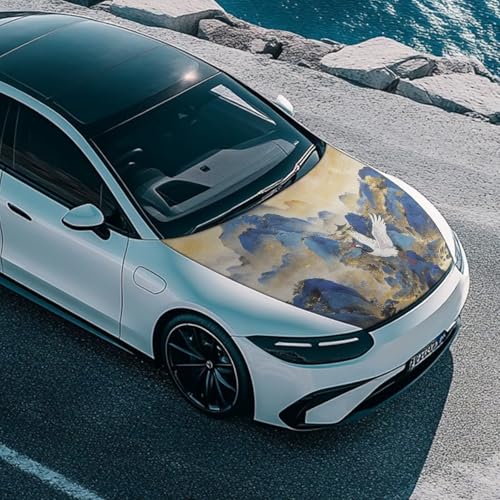 Image of Car Hood Cover Protector, A Weather-Resistant Snow Cover with Landscape Painting Design for Car Hood Vents