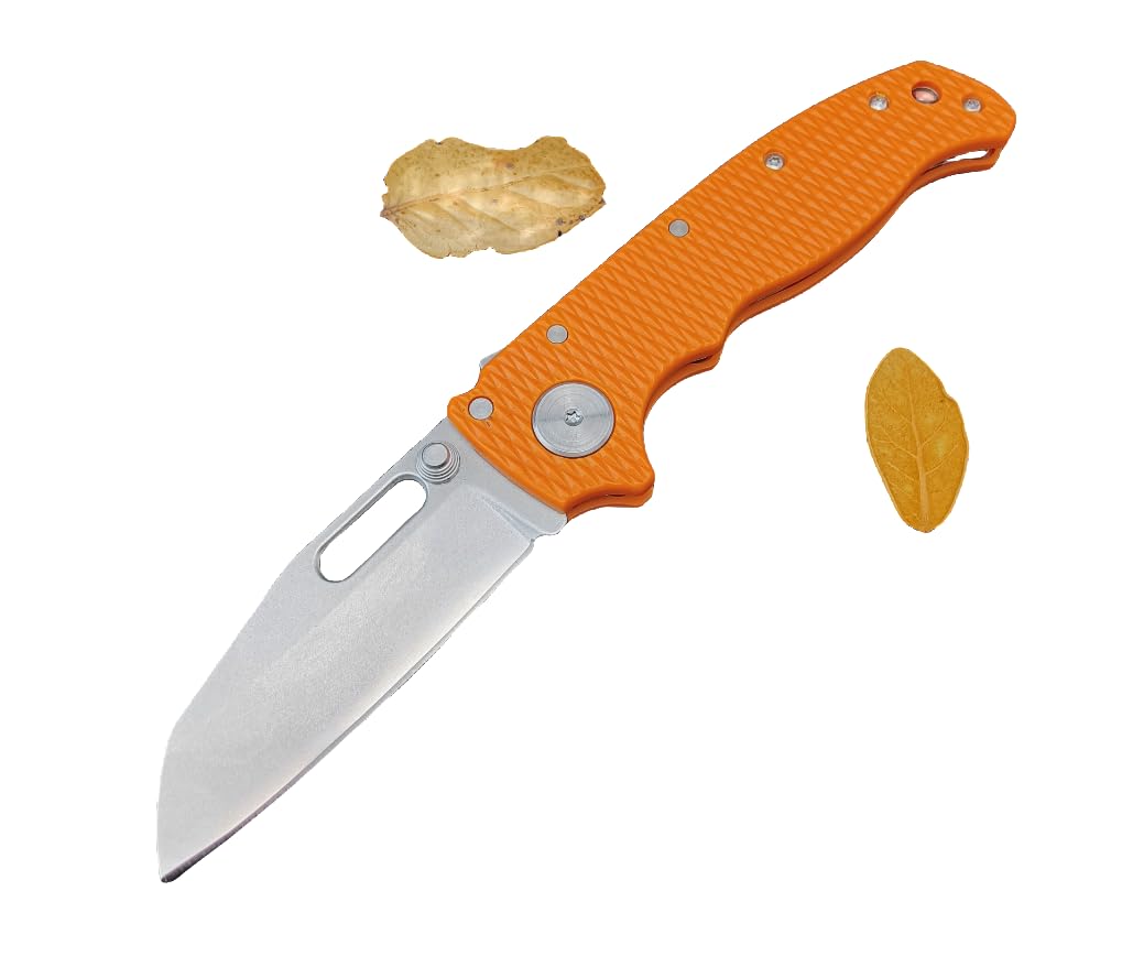 AD20 Shark Lock Folding Knife 3" K110 (D2) Shark Foot Blade, Textured Orange Grivory Handles, Tactical Folding Pocket Knife