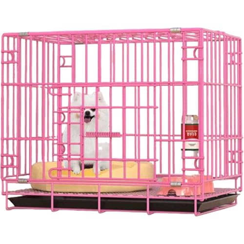 Dtnw ケージ ポータブル 犬 猫 ペット トレー付 折りたたみ式 屋根付き 折り畳み式 持ち手付き 移動便利 天窓付き 簡単な組み立て 大容量 でお手入れ簡単 中型犬 小型犬用 (XS:35*25*26,ピンク)