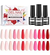 AIMEILI Vernis à Ongles Gel Semi Permanent 12 Couleurs Saint Valentin Rose UV LED Soak Off Manucu...