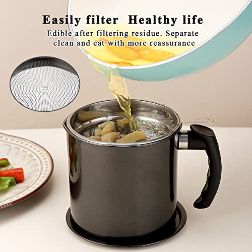Kyraton Black Bacon Grease Container with Strainer, 1.4L Black Coating Stainless Steel Oil Container - Image 4