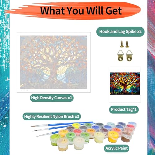 ajepon Kit de pintura por números - Árvore da Vida - Pintura por números para adultos - Pintura acrí