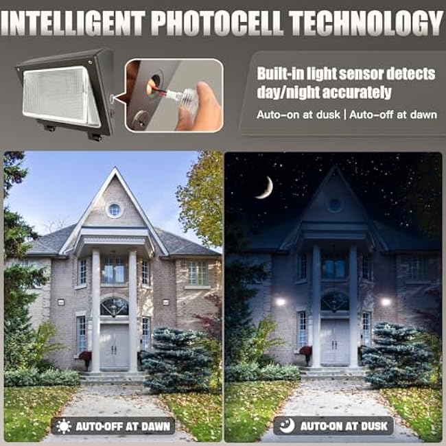 LED Wall Pack Light 75/65/50W with Dusk-to-Dawn Sensor, 11250 LM 6000/5000/4000K LED Security Flood Lighting, 120V Outdoor Wall Lights for Parking Lots|Warehouses|Factories|Yard, 2 Pack