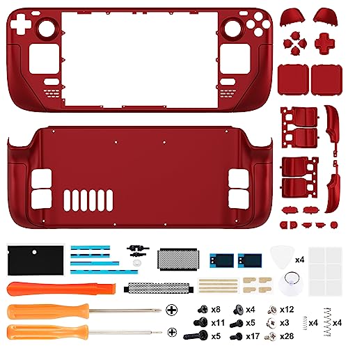 Image of eXtremeRate DIY Full Set Shell with Buttons for Steam Deck LCD, Custom Faceplate Back Plate Replacement Shell for Steam Deck LCD - Scarlet Red [Console NOT Included]