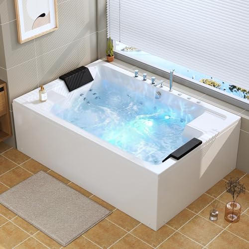 Whirlpool Bathtub - 71' x 47' 2 Person Jetted Massage Tub with 30 Jets (18 Water Jets+12 Air Jets) Rectangular Alcove Soaking Bath - 100 Gallon- 3 Sided Chromatherapy Light, ETL Certified, White