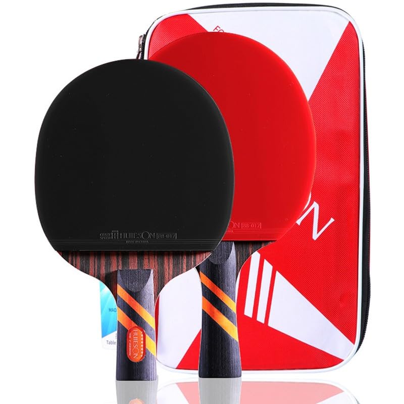 JITEM Ping Pong Paddles,Table Tennis Paddles,2 Piece Professional Table Tennis Bat with Bag, Pure Wood and Carbon Fibre Backing Table Tennis Racket Set for Beginners and Experienced Players(Color:C)