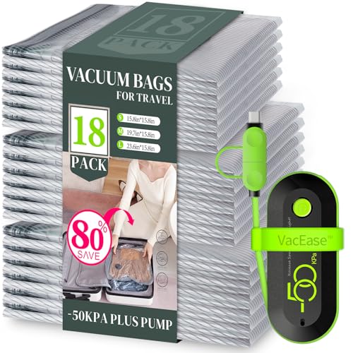 Vacbird 18 Pack Travel Vacuum Bags with USB Pump