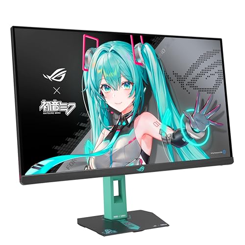 ASUS ROG Strix XG27ACMEG-G, Hatsune Miku Edition Monitor 27' QHD Fast-IPS (2560x1440), 0,3ms (min,), 260Hz OC, ELMB Sync, USB-C, Compatibile con G-Sync, DisplayWidget Center, Aura Sync, Verde-Azzurro