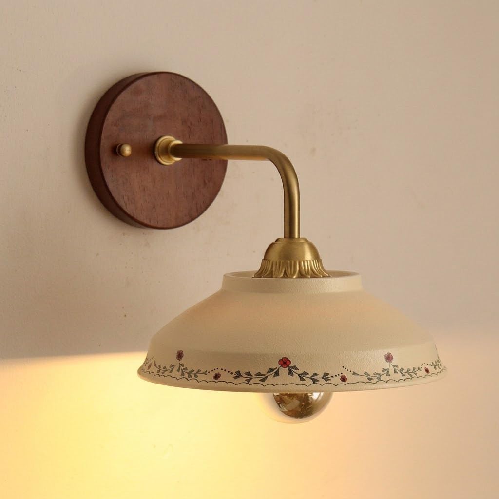 COSRUB Vintage Floral Ceramic Wall Sconce, Bowl Milk Bedside Wall Lamp