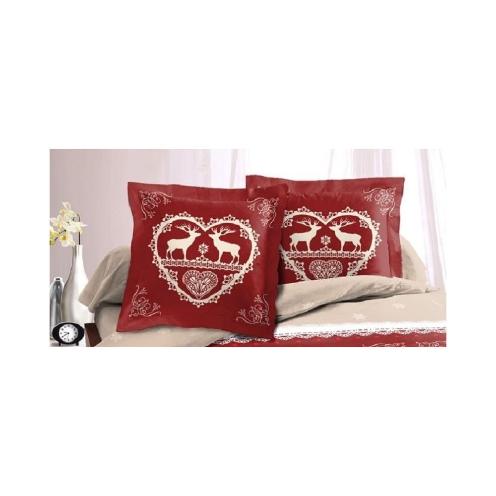 Copripiumino Singolo Alpes Blanc Chalet Winter | 140x200 Cm In 100% Cotone 57 Fili/cm² | Rosso Tinta Unita Con Federa