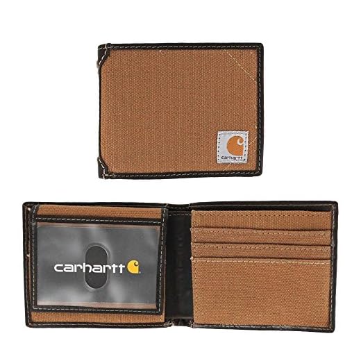 Carhartt Men's Billfold Wallet, Canvas Leather Trim Brown, One Size