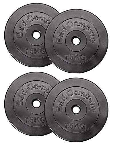 Bad Company Halterschijven 30/31 mm, kunststof, 30 kg, gewichtenset 4 x 7,5 kg, gewichten voor lange halter en korte halter