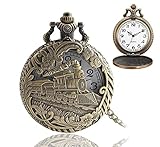 SDFGdtruR orologio da tasca, Orologio da tasca classico al quarzo scolpito a forma di treno a vapore 3D con catena corta for uomo e donna, regalo compleanno anniversario