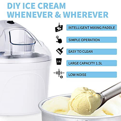 Vpcok Direct Profi Eismaschine Testsieger, Softeismaschine für Zuhause, Joghurtbereiter und Eisbereiter für Eiscreme, Gelato und Sorbet, 1,5L ice cream maker, weiß, inkl. Rezept – Bild 3