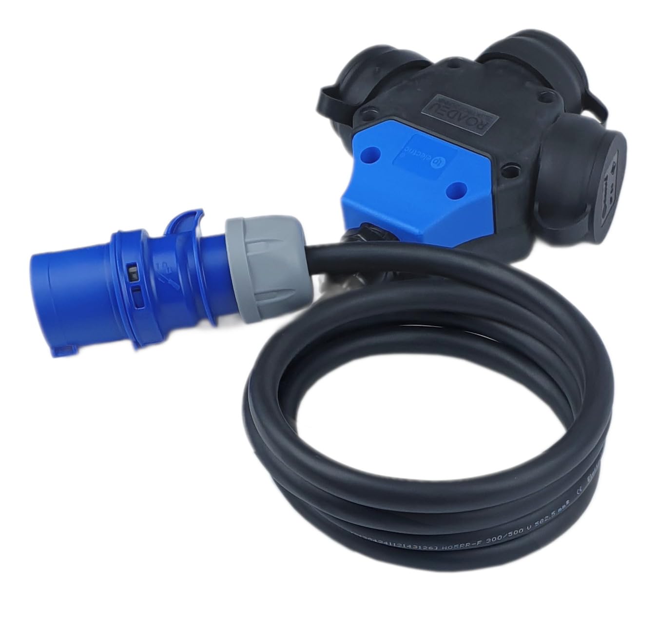 RoadEu - Adattatore da campeggio 5m – spina 16 A 3P su presa Schuko 3 X 230 V – 3 prese Schuko – Prolunga 5 metri, ideale per Camper, Campeggio, Caravan, Barca