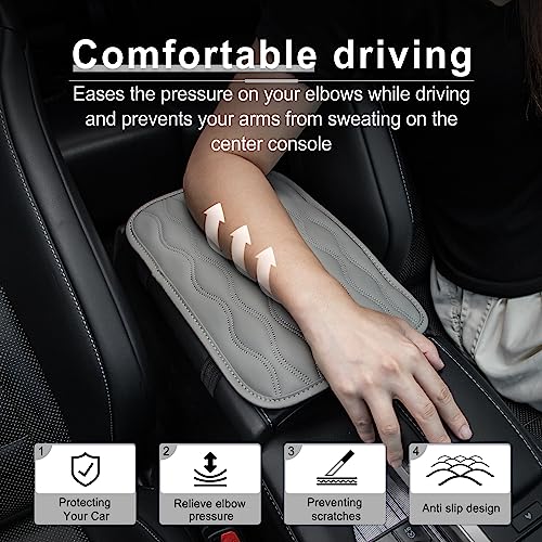 Image of Amiss Car Center Console Cover, Upgraded Leather Car Armrest Cushion, Universal Waterproof Cushion Pad, Non-Slip Car Interior Accessories, Fits Most Sedans SUVs Trucks (Gray)